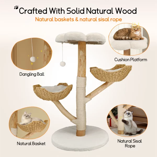 Cat actively playing on the modern cat tree activity tower, showcasing its engaging design