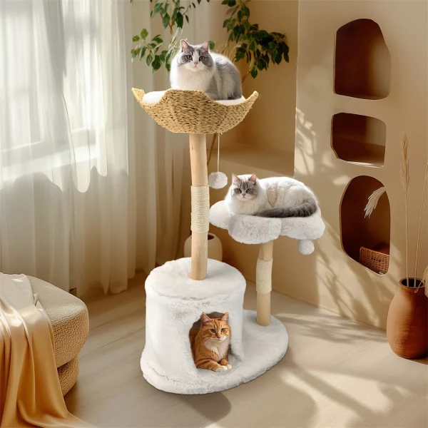 Interior view of the comfortable, enclosed cave on the cat tree