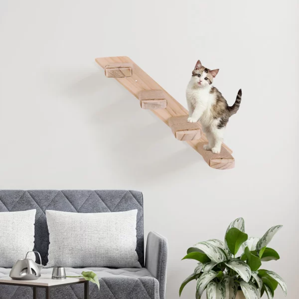 Installation view of a cat climbing shelf, highlighting secure wall mounting hardware.