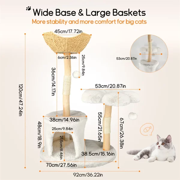 Detail of the sisal rope scratching post on the cat tower
