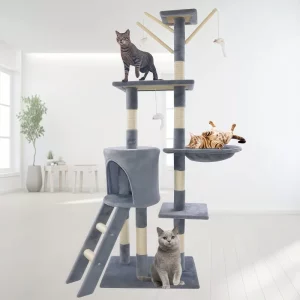 BRIEFNESS Multi-Level Cat Tree Tower with Scratching Posts, Plush Cave & Perch, Indoor/Outdoor Climbing Activity