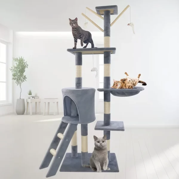 BRIEFNESS Multi-Level Cat Tree Tower with Scratching Posts, Plush Cave & Perch, Indoor/Outdoor Climbing Activity