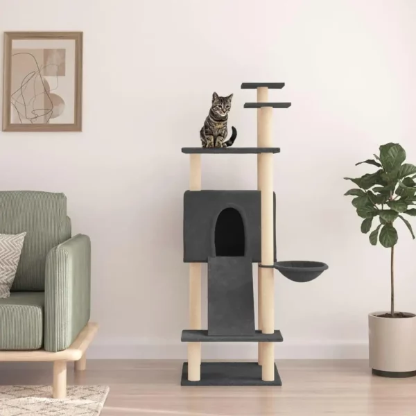 153 cm Dark Grey Cat Tree with Sisal Scratching Posts - Durable & Stylish Cat Furniture, UNITED KINGDOM