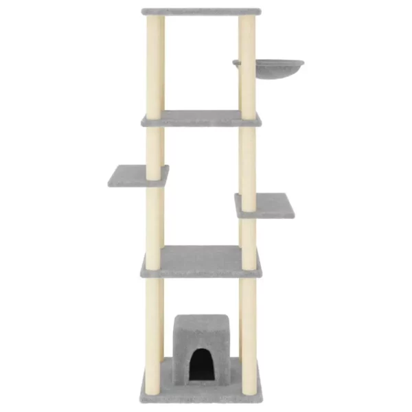 Interior view of the cat tree's enclosed house and basket.
