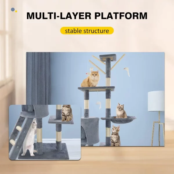 Cat resting in hammock on 140cm cat tree