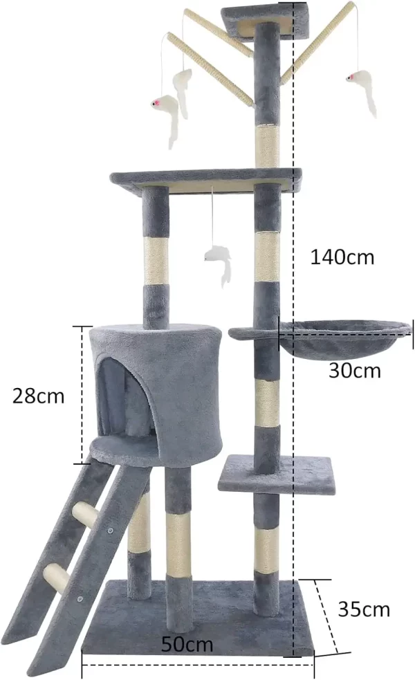 Cat playing on a multi-level cat activity centre