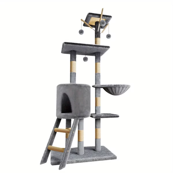 Multi-Level Indoor Cat Tree - Climbing Activity Tower with Scratching Posts, Hammock & Tunnel | Pet Play House