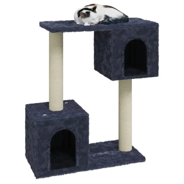 Multi-level dark grey cat tree showing climbing posts and resting spots