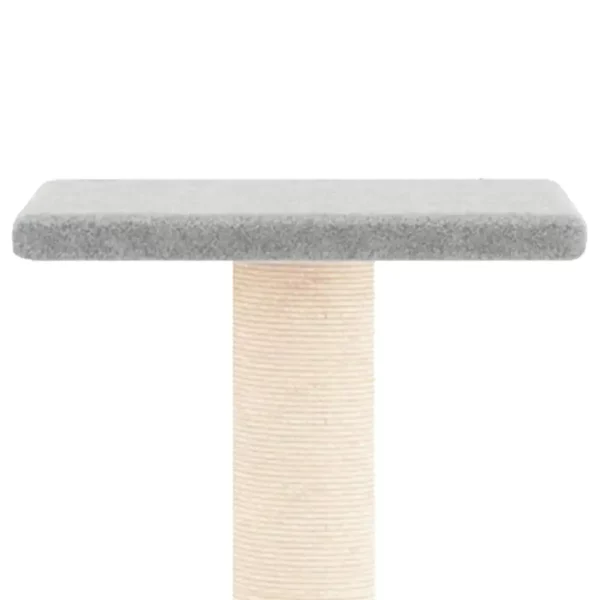 Compact light grey cat tree with multiple levels for climbing