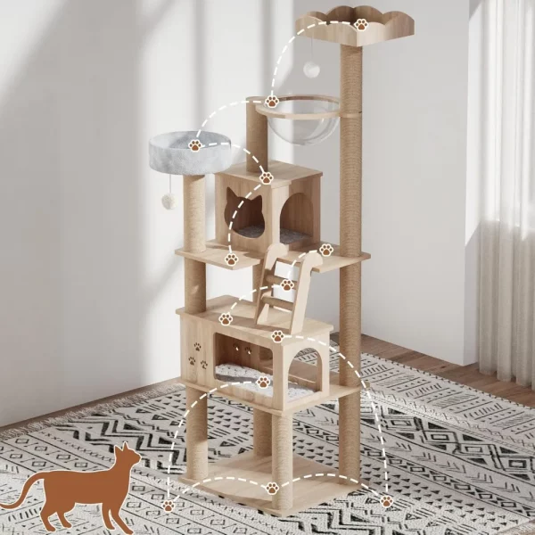Cat tree, detail of the sisal-wrapped climbing ladder for cats