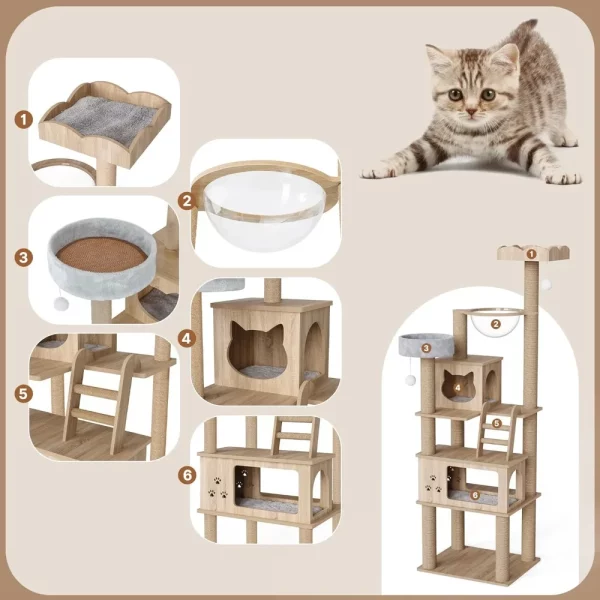 Cat tree, showing comfortable pathways and stable construction
