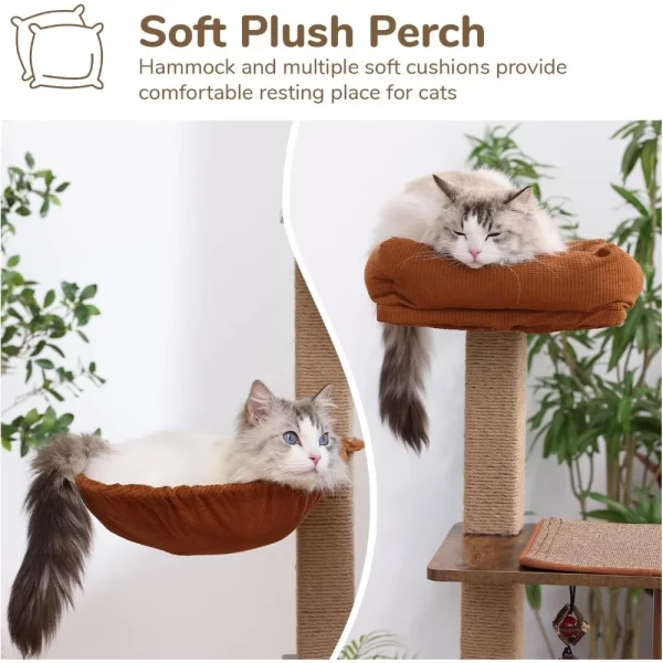 Cat resting in the semi-enclosed cave of the cat tree