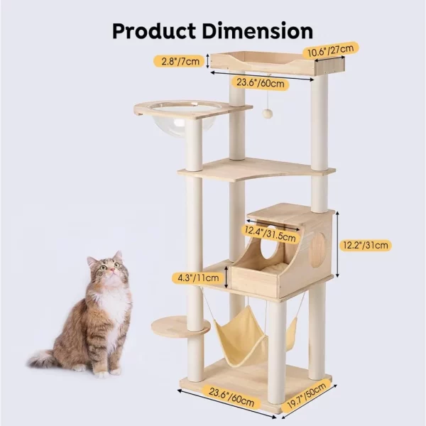Cat tree, detailed view of top perch and dangling ball