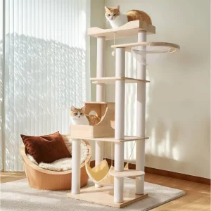 Cat Tree, 162cm Multi-Level Modern Climbing Tower Sturdy Cat Scratching Post Activity Center with Top Perch, Cat Tree,