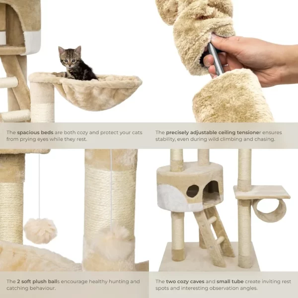Base of the cat tree showing the sturdy construction and lower scratching posts.