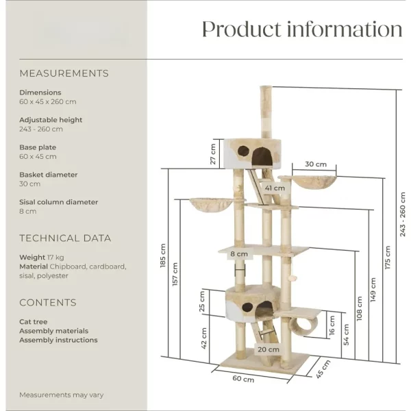 Side profile of the cat tree, highlighting its height and various levels for climbing.
