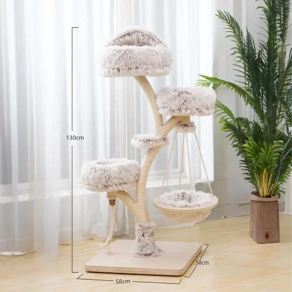 Close-up of the sisal-wrapped scratching post on the cat tree