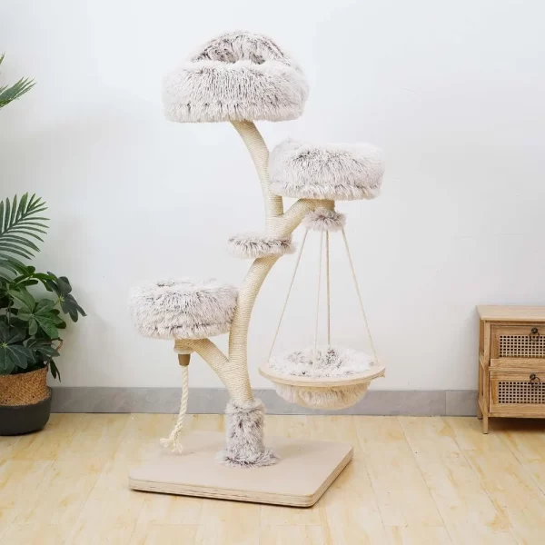 Cat Tree, Branch Design 130 Cm with Plush and Sisal Scratch Tree with Suspended Bed, Cat Tree, 130 cm, UNITED KINGDOM