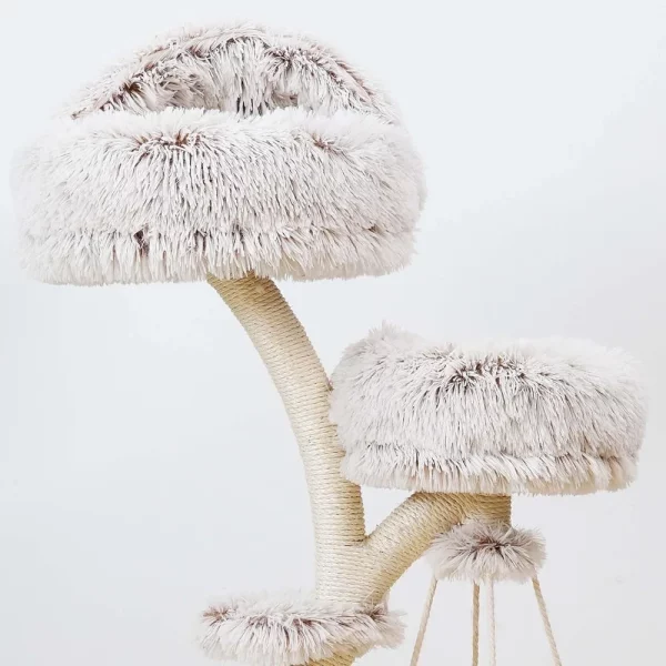 Detail of a plush lying surface on the cat tree, showing soft texture