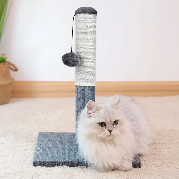 Cat stretching and scratching on the sisal post