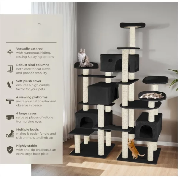 Cosy enclosed house on a cat tree with plush fabric lining