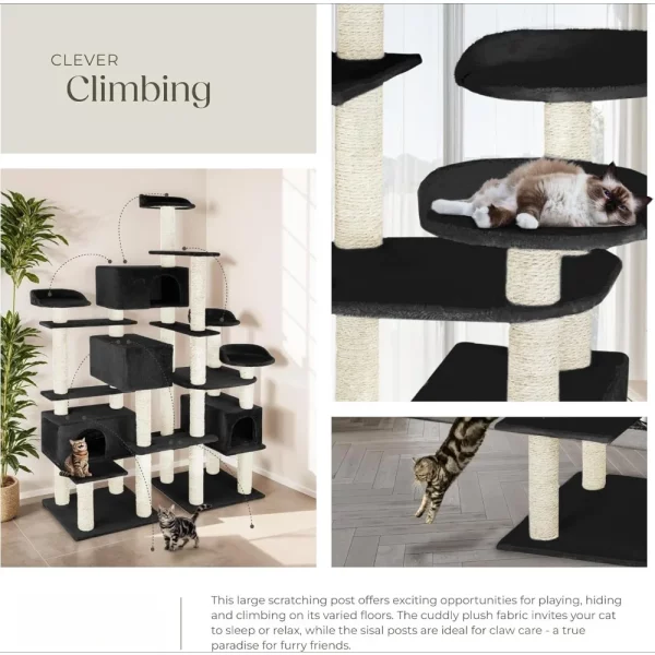 Durable sisal-wrapped scratching posts on a tall cat tower