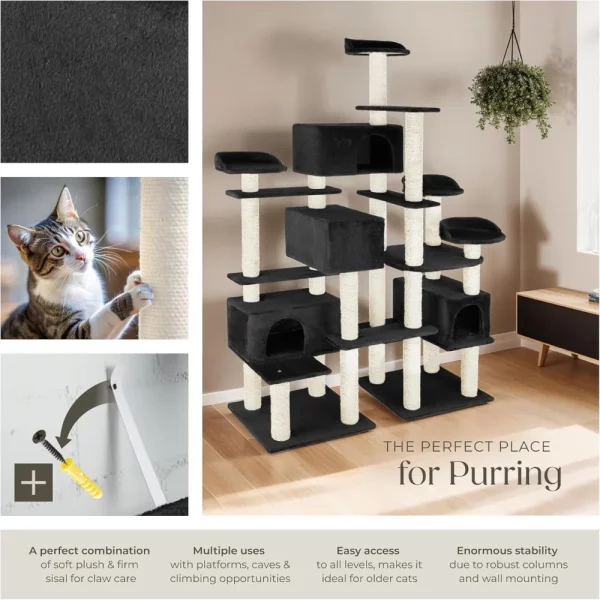 Sturdy double base of a multi-level cat tree ensuring stability