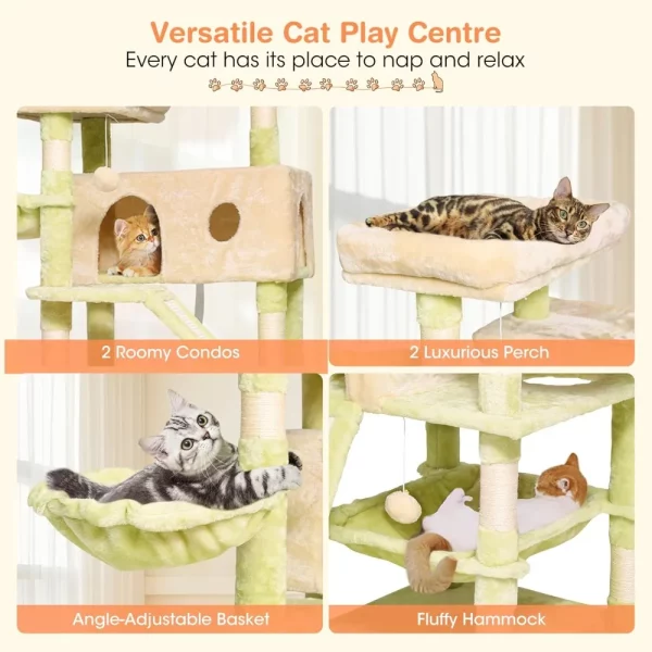 Cat tower with integrated basket and climbing ladders