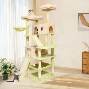 Multi-level cat tower with multiple perches and condos