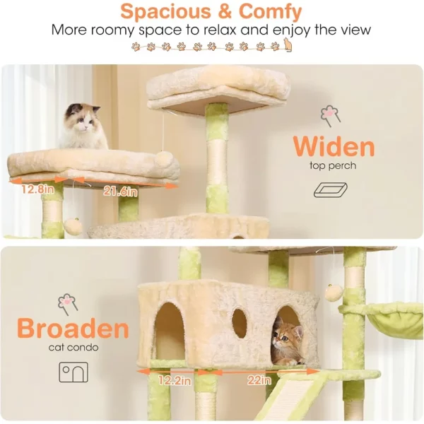 Top view of plush perches on a 178cm cat tree
