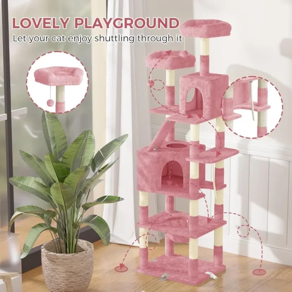 Overview of the 208cm tall cat tree, highlighting its vertical design
