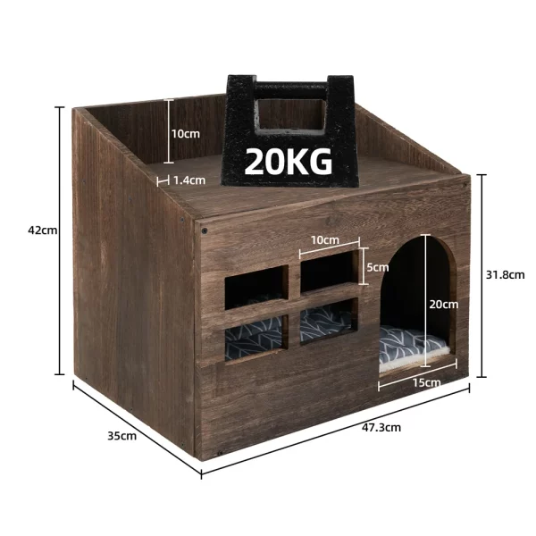 Wooden cat house, detail of paulownia wood grain, durable pet furniture