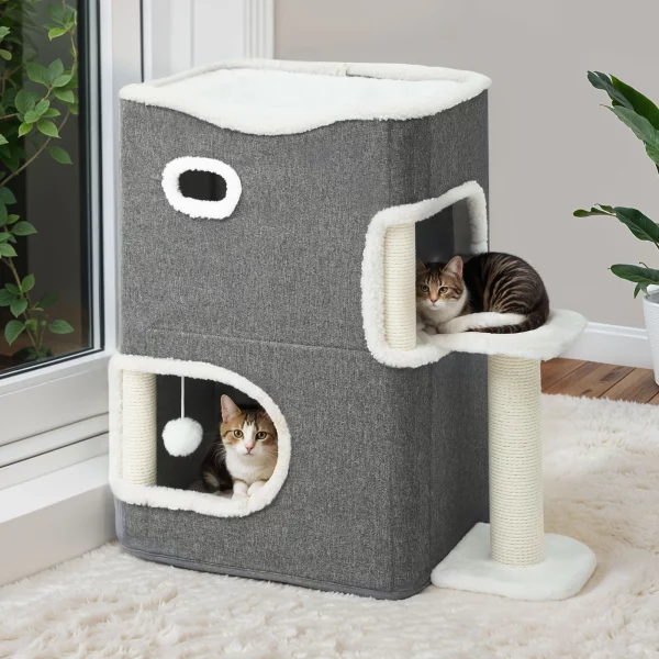 YITAHOME Cat Cave - Multifunctional Indoor Cat House with Scratching Post, Ball & Platform, GRAY, UNITED KINGDOM