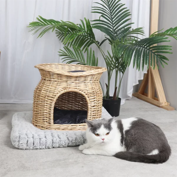 Detailed shot of the natural wicker weave and included soft cushion