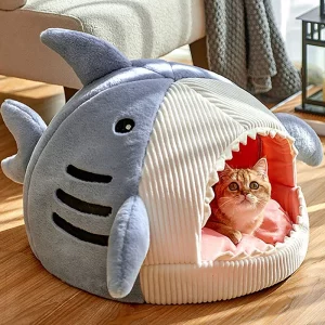 Warm Cat Beds Cartoon Shark Pet Cave Beds Sweet Kittens Basket Cushion Cat Pillow Mat Tent Puppy Nest Cave Pet Goods, S