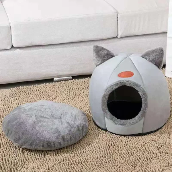 Close-up of soft fabric texture of the cat bed