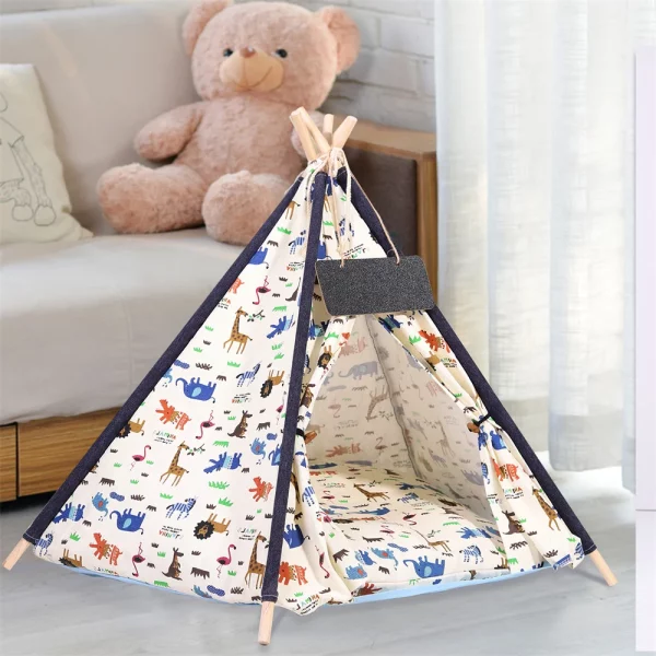 Luxery Pet Teepee Tent Dog Cat Bed Pet House with Removable Washable Cushion Indoor Play Tent and Name Board