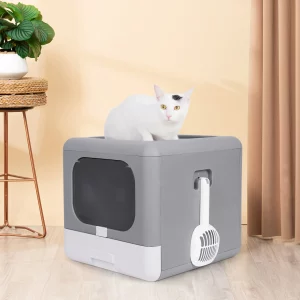 Modern cat litter box furniture, front view with detachable drawer