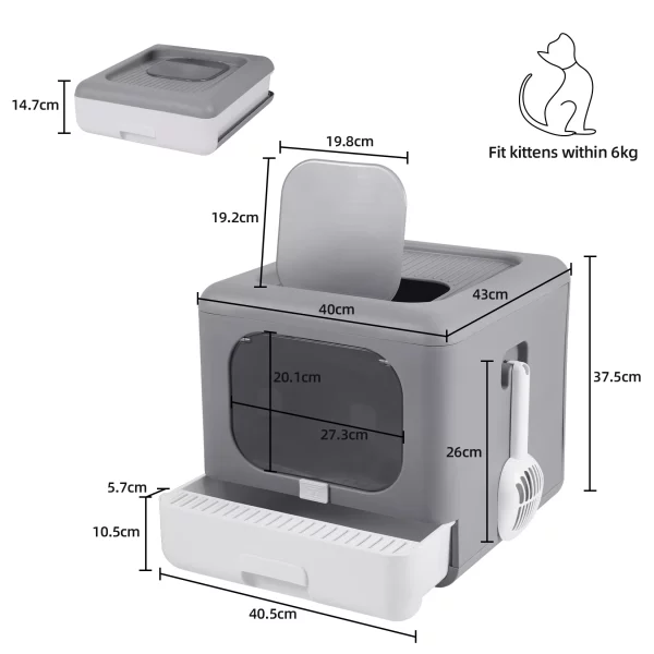 Side view of the detachable cat litter box with cotton filter compartment