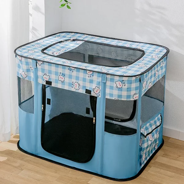 Dog playing inside the octagonal pet enclosure
