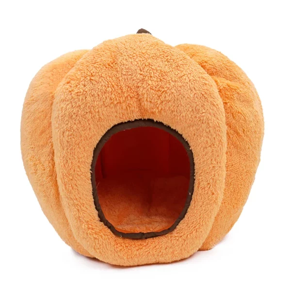 Detail of the pumpkin shape and stitching on the pet bed