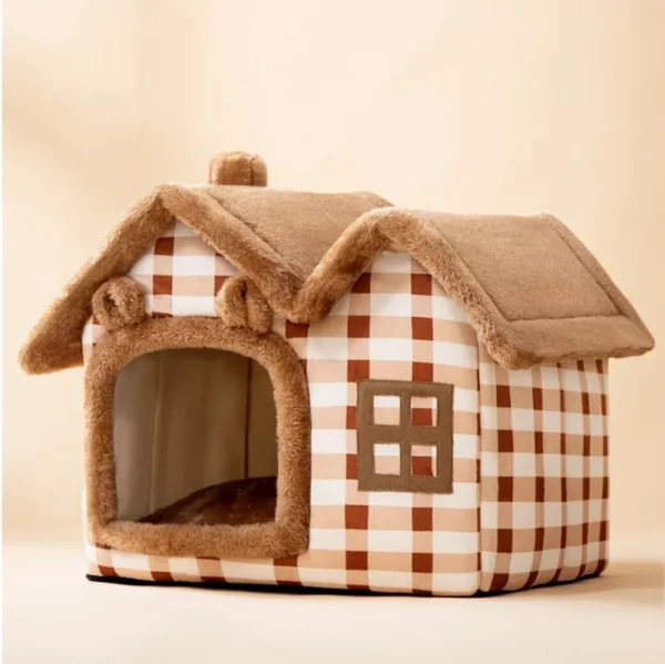 A dog or cat resting comfortably inside the plush pet bed