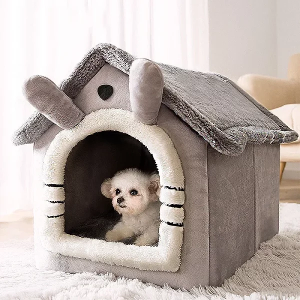 Plush pet bed shown with a pet to indicate scale and comfort