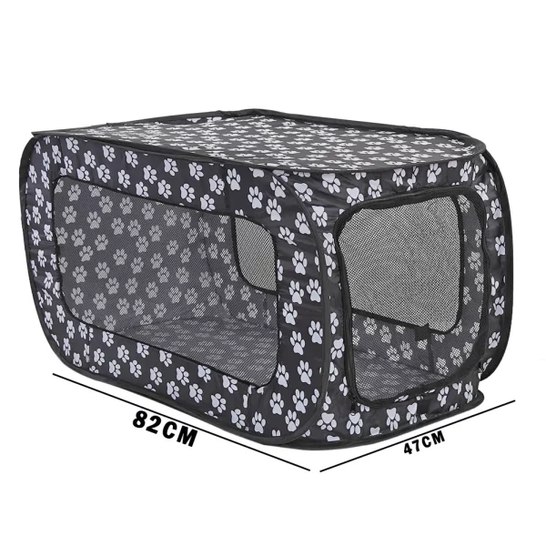 Top view of the pet enclosure with zippered mesh ventilation panel.