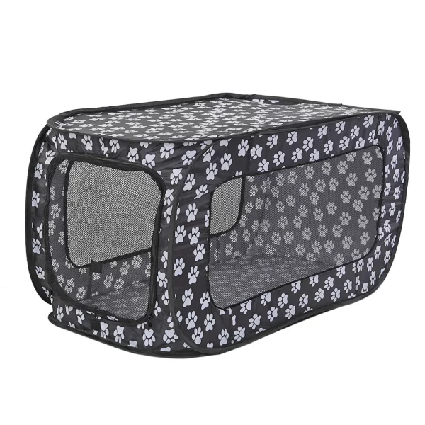Pet tent folded for storage, demonstrating its compact size.
