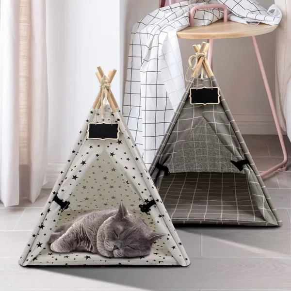 Side profile of the portable pet teepee bed showing its structure