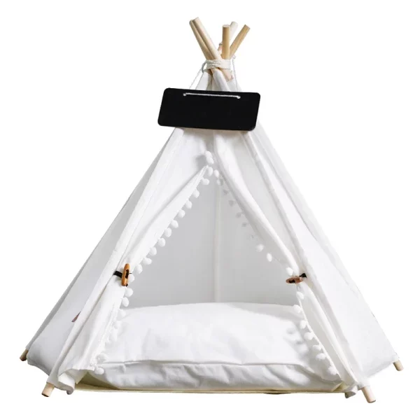 Side profile of a pet tent house dog bed showing its structure and cushion