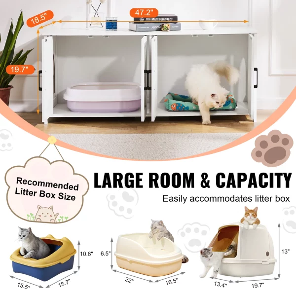 Close-up of the cat litter box enclosure's door handle and magnetic closure.
