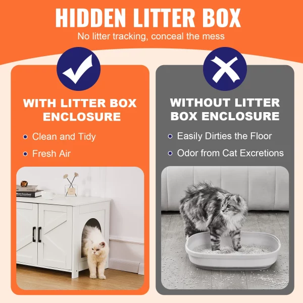 Side view of the cat litter box enclosure, demonstrating its furniture-like appearance.