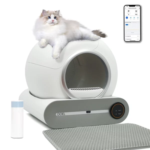 DOEL Self Cleaning Cat Litter Box 65L Automatic Cat Litter Box w/ Trash Bag & Litter Mat Smart Cat Toilet App